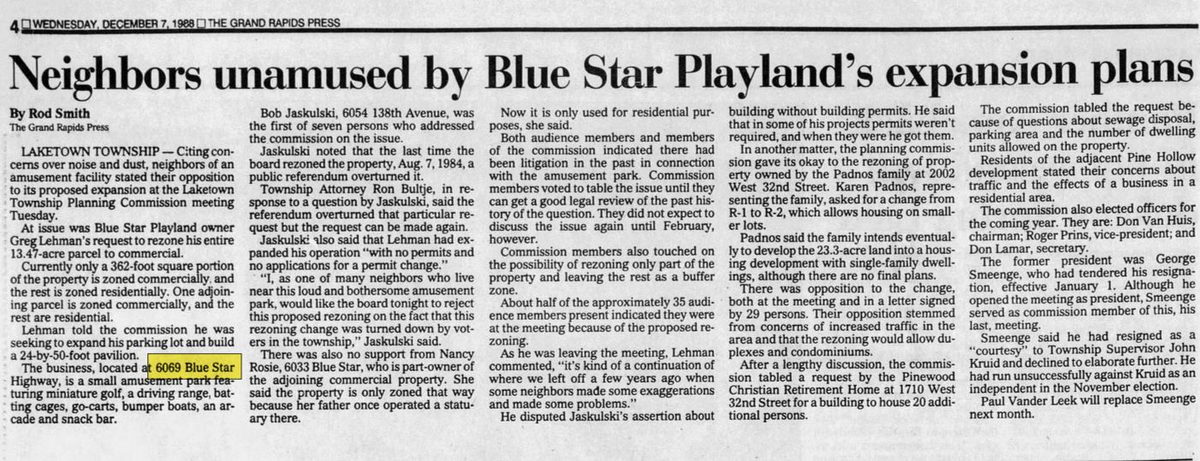 Blue Star Playland - Dec 7 1988 Article (newer photo)